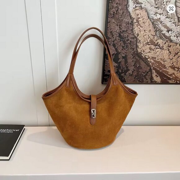 Trendy Retro Suede Bucket Shoulder Bag Hobo Satchel Purse Excellent Condition - Picture 12 of 14